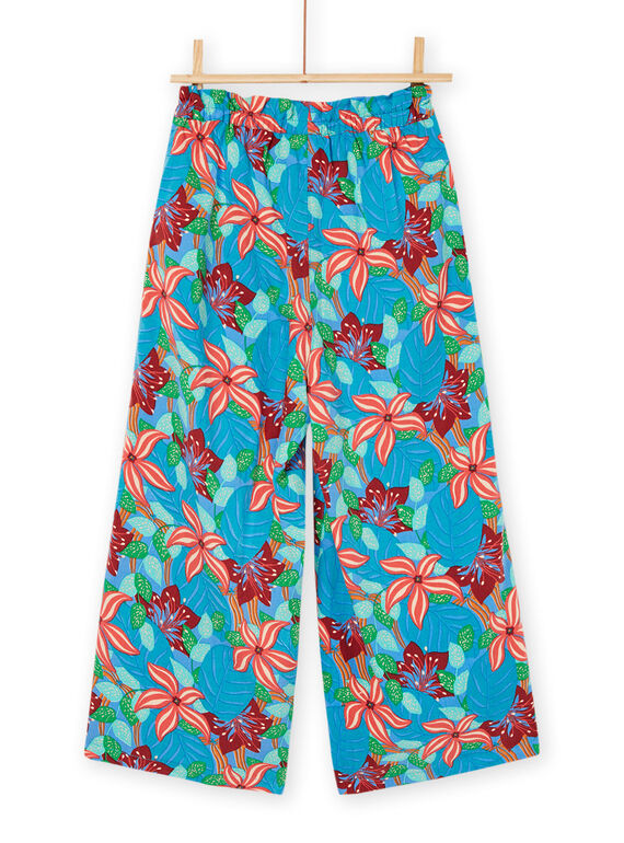 Dark turquoise fludie pants with flower print RABALPANT / 23S901W1PANC217